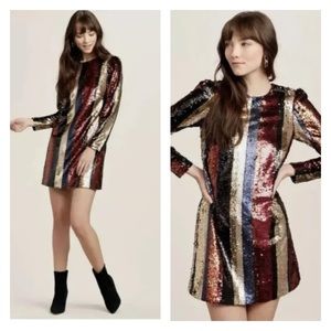 ALI & JAY Anthropologie Members Only Long Sleeve Stripes Sequin Mini Dress Large